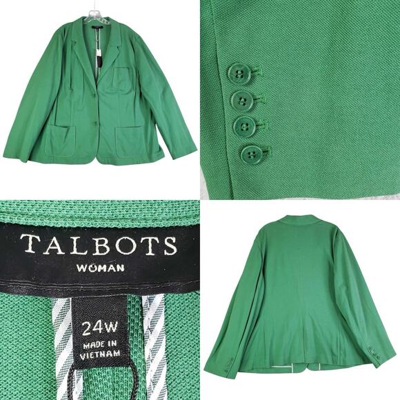 Talbots Blazer Women’s Plus Size 24 W Pockets Kelly Green Kate Fit Button New - Picture 1 of 10